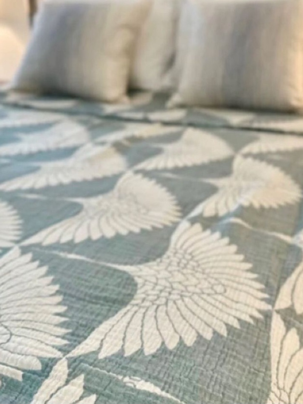 Luxury Bedspread King Woven Quilted 100% Cotton 2 Side FLiPSiDE Teal Flock Crane